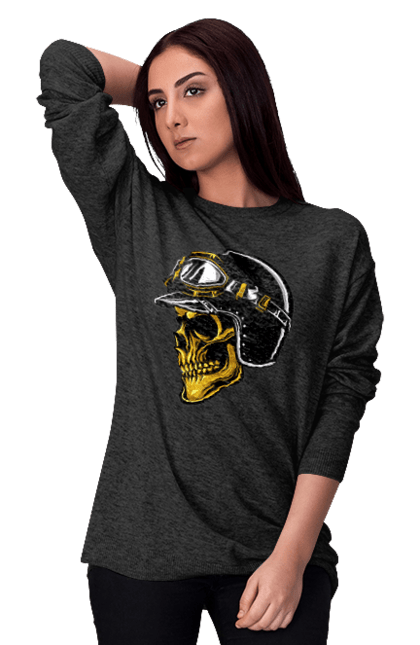 Світшот жіночий з принтом "Череп в мотошоломі". Крутий, очі, череп, шолом. 2070702