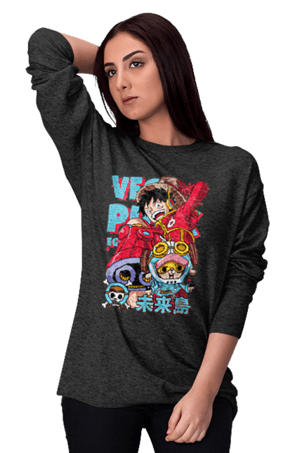 Women's sweatshirt with prints One Piece Luffy. Anime, luffy, manga, monkey de luffy, one piece, pirates. 2070702