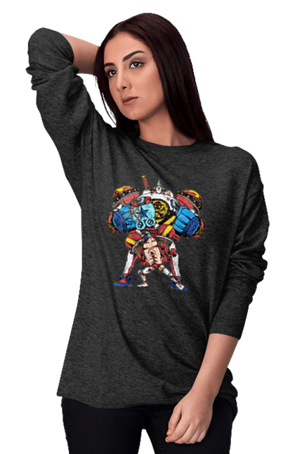 Women's sweatshirt with prints One Piece Franky. Anime, franky, iron man, manga, one piece, straw hat pirates. 2070702