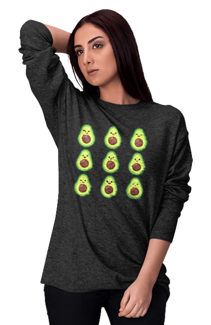 Світшот жіночий з принтом "Настрій Авокадо". Авокадо, емоції, їжа. 2070702