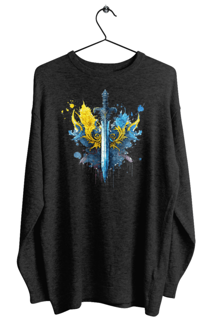 Світшот жіночий з принтом "Меч в українському стилі". Герб, меч, перемога, прапор, символ україни, тризуб, україна. 2070702