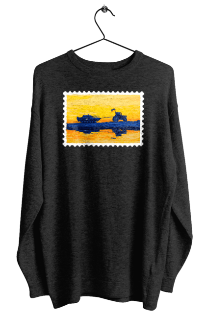 Світшот жіночий з принтом "Нова марка, трактор що тягне танк". Добрий вечір, доброго вечора, марка, марка україни, марка укрпочта, ні війні, трактор тягне танк, тракторні війська, укрпочта. 2070702