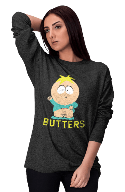 Свитшот женский с принтом Южный Парк Баттерс. Butters, south park, баттерс, мультфильм, южный парк. 2070702