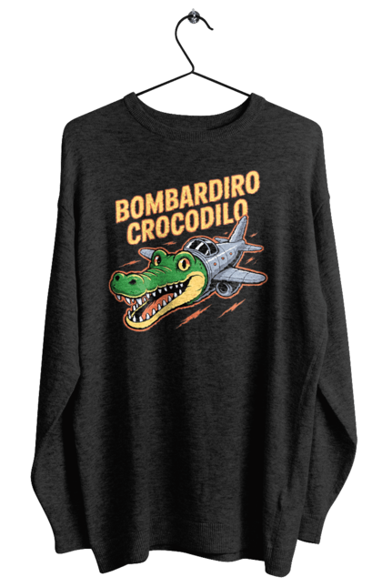 Світшот жіночий з принтом "Bombardino Crocodilo". Bombardino, bombardino crocodilo, crocodilo, бомбардиро крокодило, бомбардіно крокоділо, крокодил, крокодил літак, крокодил мем, мем бомбардине крокодило, меми. 2070702