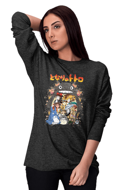 Women's sweatshirt with prints Totoro. Adventures, anime, comedy drama, fantasy, film, my neighbor totoro, tv series. 2070702