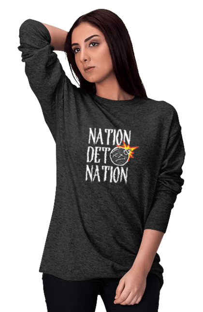 Світшот жіночий з принтом "Нація Детонація". Гумор, детонація, ігра слів, напис, нація. KRUTO.  Магазин популярних футболок