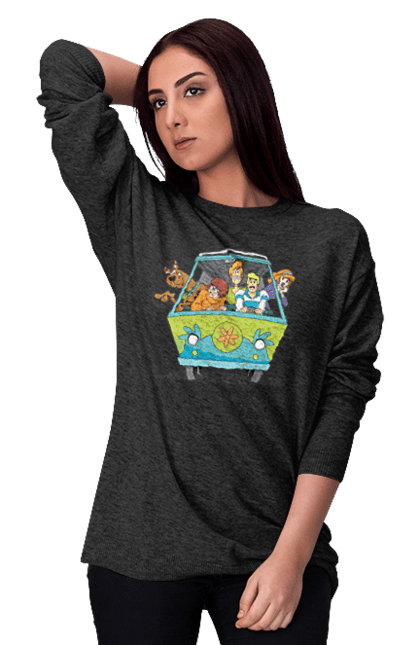 Women`s sweatshirt with prints Scooby Doo Machine. Car, cartoon, dog, scooby doo. 2070702