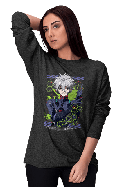 Свитшот женский с принтом Евангелион Каору. Kaworu, kaworu nagisa, neon genesis evangelion, nerv, аниме, ева, евангелион, каору, каору нагиса, манга. 2070702