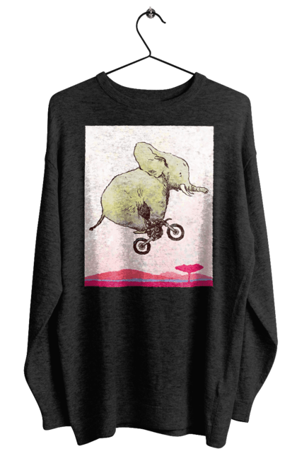 Світшот жіночий з принтом "Слон На Мотоциклі". Мотоцикл, політ, слон. 2070702