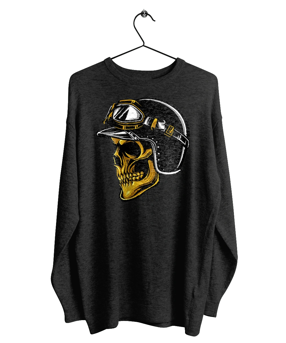 Skull in a motorcycle helmet