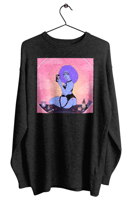 Світшот жіночий з принтом "Фіолетова Дівчина Фото У Дзеркалі". Білизна, дзеркало, фото. 2070702