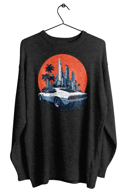 Світшот жіночий з принтом "Авто". Гонка, захід сонця, спортивний автомобіль, швидкість. 2070702