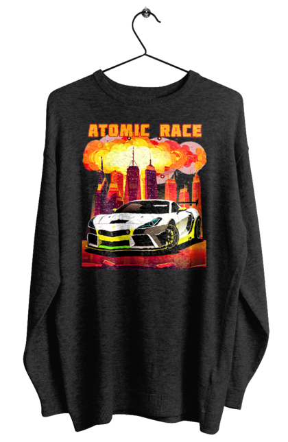 Світшот жіночий з принтом "Атомна гонка". Авто, автомобіль, атомні перегони, гонки, гоночні машини, спортивна машина, спорткар. 2070702
