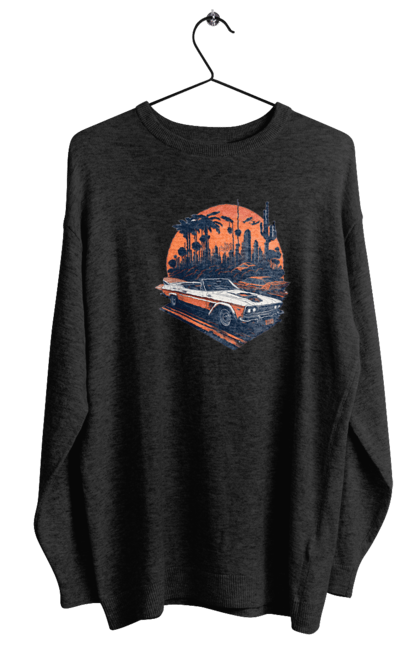 Світшот жіночий з принтом "Гарне авто на закаті". Авто, закат, захід сонця, солнце, сонце. 2070702