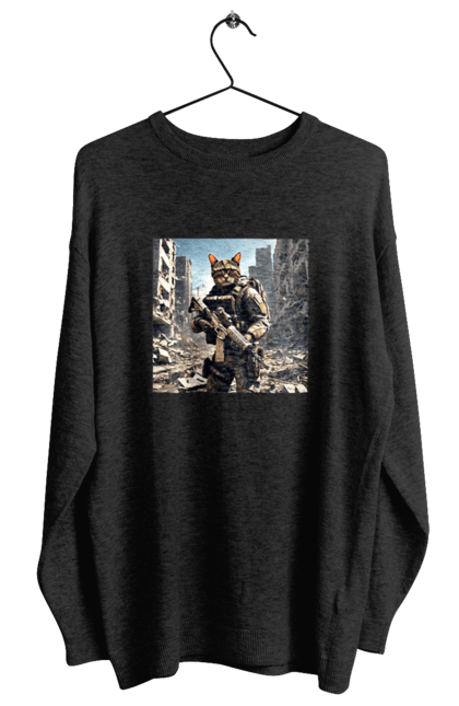 Світшот жіночий з принтом "Кіт десантник". Бронежилет, війна, військовий, гвинтівка, захисник, камуфляж, кіт, рушниця. 2070702