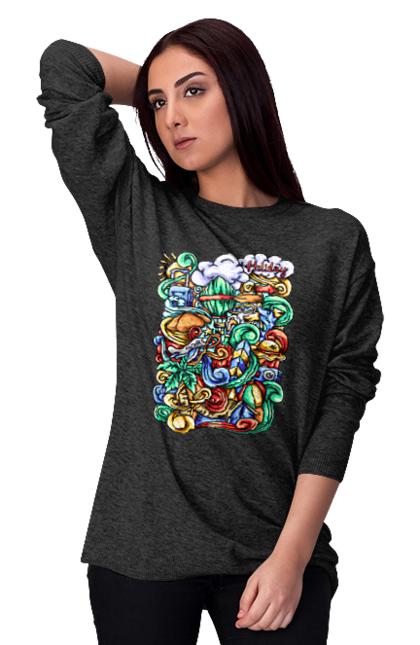 Світшот жіночий з принтом "Канікули відпочинок арт". Відпочинок, канікули, літо, море, пляж, подорож. 2070702