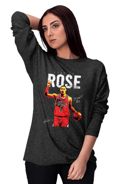 Світшот жіночий з принтом "Деррік розе". Баскетбол, деррік розе, нба. aslan