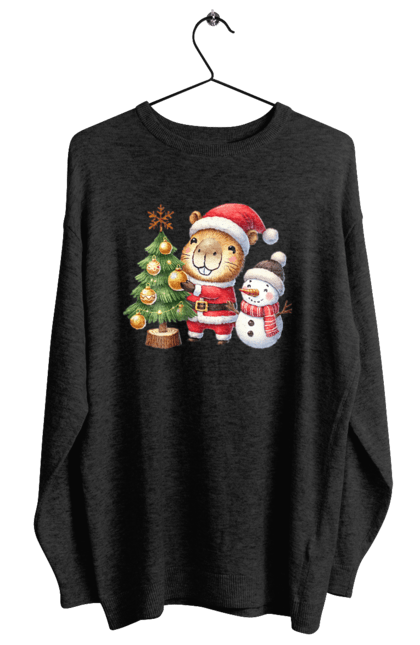 Women's sweatshirt with prints Christmas Capybara with a Tree. Animal, capybara, christmas, christmas capybara, christmas tree, gift, holiday, new year, new year`s gift, santa. 2070702