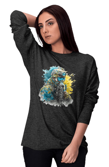 Світшот жіночий з принтом "Снайпер ЗСУ". Армія, зсу, прапор україни, символи україни, снайпер, солдат, україна. 2070702