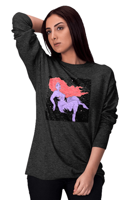 Світшот жіночий з принтом "Фіолетова Дівчина В Чорній Дирі". Дівчина, лапають. 2070702