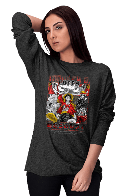 Women's sweatshirt with prints One Piece Luffy. Anime, luffy, manga, monkey de luffy, one piece, pirates. 2070702