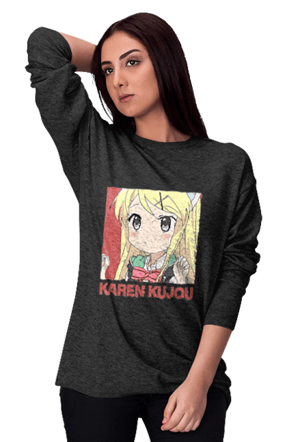 Women's sweatshirt with prints Kiniro Mosaic Karen Kujo. Anime, gold mosaic, karen, karen kujo, kiniro mosaic, kinmoza, manga. 2070702