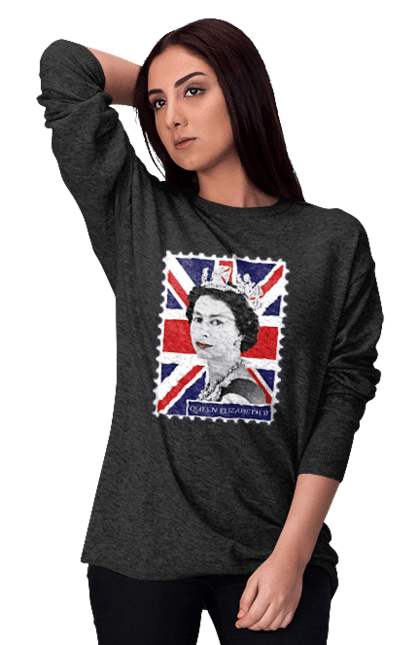 Women's sweatshirt with prints Queen Elizabeth II. Britain, british, england, platinum jubilee, queen, queen elizabeth, queen elizabeth ii, rip queen elizabeth. 2070702