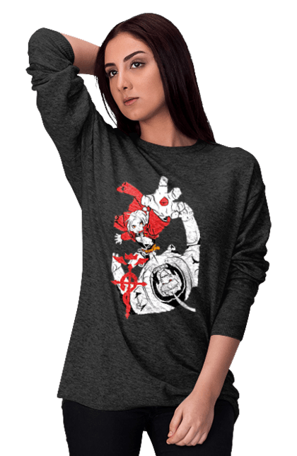 Women's sweatshirt with prints Fullmetal Alchemist. Adventures, alphonse elric, anime, edward elric, fullmetal alchemist, light novel, manga, steampunk. 2070702