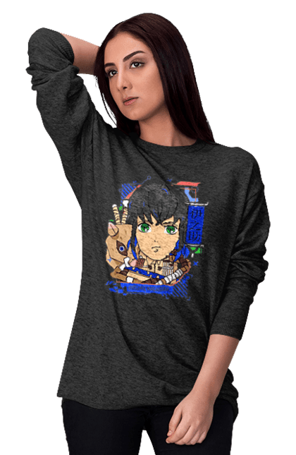 Women's sweatshirt with prints Demon Slayer Inosuke. Anime, demon slayer, inosuke, inosuke hashibira, kimetsu no yaiba, manga. 2070702