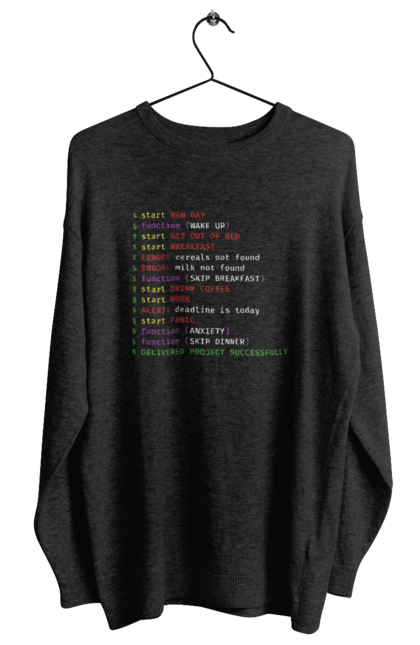 Світшот жіночий з принтом "Життя програміста". Angular, c, css, html, it, javascript, jquery, php, python, react, svelt, vue, айтишник, айті, гумор, код, кодувати, прогер, програміст, програмісти, ти ж, ти ж програміст, тиж програміст. CustomPrint.market