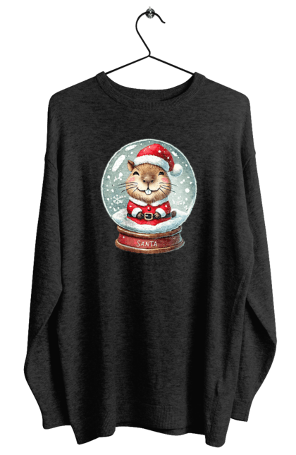 Women's sweatshirt with prints Capybara in a snow globe. Animal, capybara, christmas, christmas capybara, gift, holiday, new year, new year`s gift, santa, snow globe. 2070702