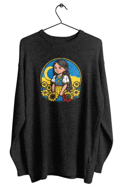 Світшот жіночий з принтом "Мила Українська дівчинка". Блакитний, жовтий, жовто-блакитний, зроблено в україні, патріот, патріоти україни, підтримую україну, прапор україни, україна, українська дівчинка. 2070702