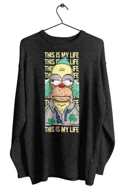 Свитшот женский с принтом THIS IS MY LIFE KRUSTY plus. Krusty, krusty the clown, simpsons, клоун красти, красти, симпсоны. 2070702