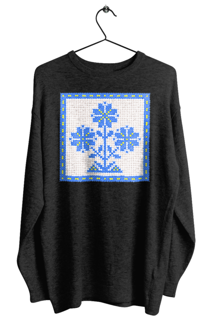 Women`s sweatshirt with prints Yellow blue embroidery flowers. Cross stitch, embroidery, flowers, symbol of ukraine, traditions of ukraine, ukraine. 2070702