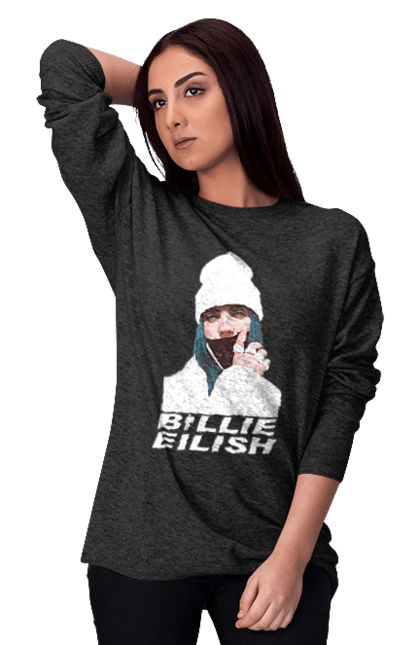 Світшот жіночий з принтом "Біллі Айліш". Біллі айліш, логотип біллі айліш, принт біллі айліш, співачка біллі айліш. CustomPrint.market