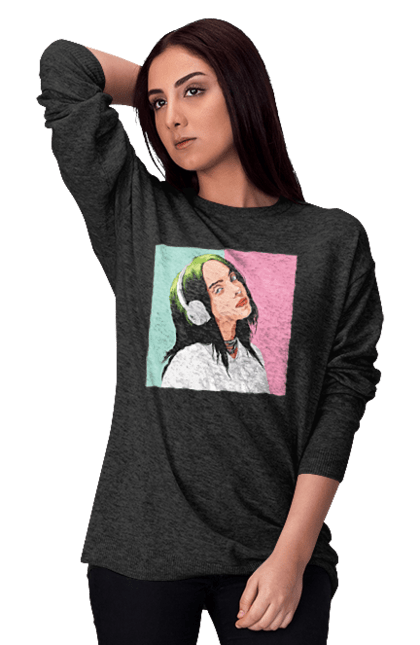 Світшот жіночий з принтом "Billie Eilish". Активістка, біллі айліш, мизукант, права, співачка, тварини. 2070702