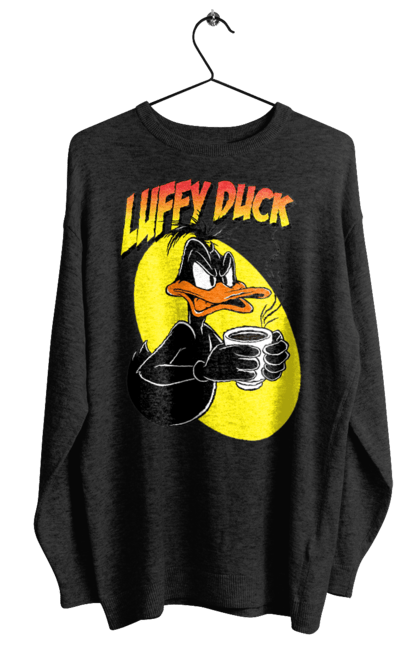 Свитшот женский с принтом Даффи Дак. Daffy duck, looney tunes, merrie melodies, warner brothers, даффи дак, мультфильм, персонаж, утка, утка даффи. 2070702