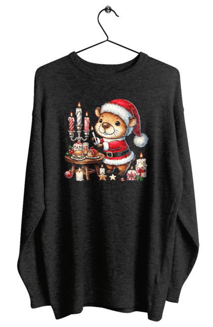 Women's sweatshirt with prints Capybara and Christmas Dinner. Animal, capybara, christmas, christmas capybara, christmas dinner, gift, holiday, new year, new year`s gift, santa. 2070702