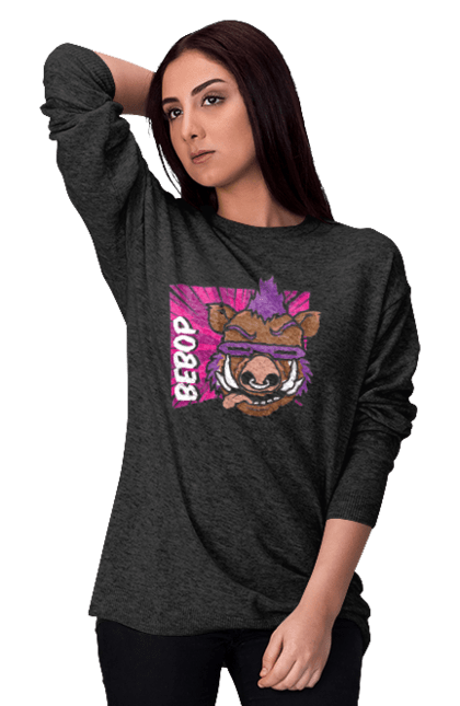 Women's sweatshirt with prints Teenage Mutant Ninja Turtles Bebop. Animated series, bebop, comic, ninja, ninja turtles, villain. 2070702