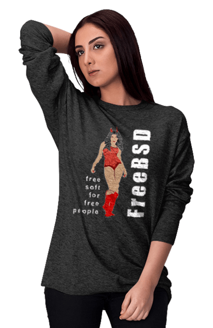 Світшот жіночий з принтом "Freebsd Для Вільних". Bsd, freebsd, unix, адміністратор, айті, айтішник, безкоштовна, безкоштовно, бестія, білий, вільна, демон, демонесса, дівчина, для дорослих, доступність, еротика, еротична, жінка, незалежність, операційна система, ос, програміст, програмне забезпечення, свобода, сисадмін, система, системний адміністратор, софт, текст, червоний. 2070702