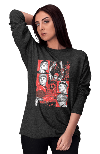 Women's sweatshirt with prints Slam Dunk. Anime, basketball, comedy, manga, school, shonen, slam dunk, sports anime. 2070702