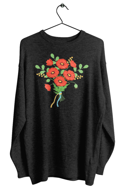 Світшот жіночий з принтом "Червоні маки". Квіти, мак, прапор україни, символ україни, традиції україни, україна, червоні маки. 2070702