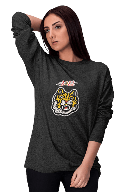 Світшот жіночий з принтом "Тигр". 2022, кот, новый год, тигр, юмор. ART принт на футболках