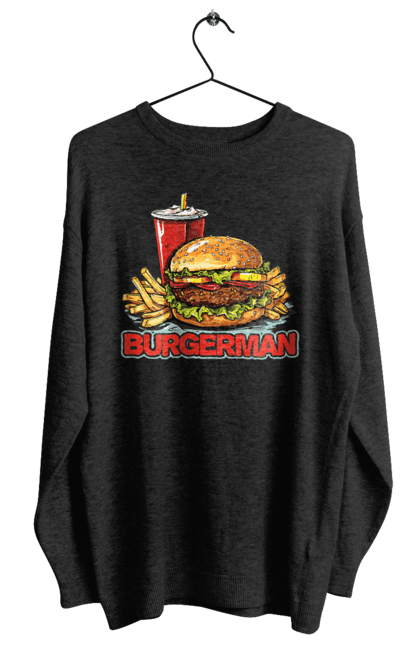 Світшот жіночий з принтом "Burgerman". Бургер, для чоловіків, їжа, літні, макдональдс, прикольні, трендові, фаст фуд, чоловічі. 2070702