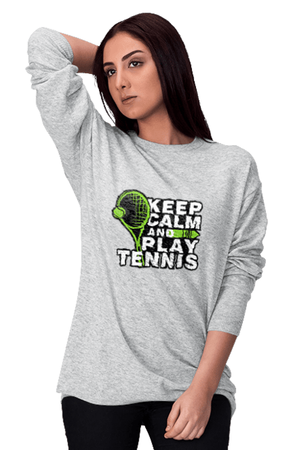 Світшот жіночий з принтом "Keep Calm And Play Tennis". Keep calm, великий теніс, зберігай спокій, спорт, теніс, тенніс. aslan
