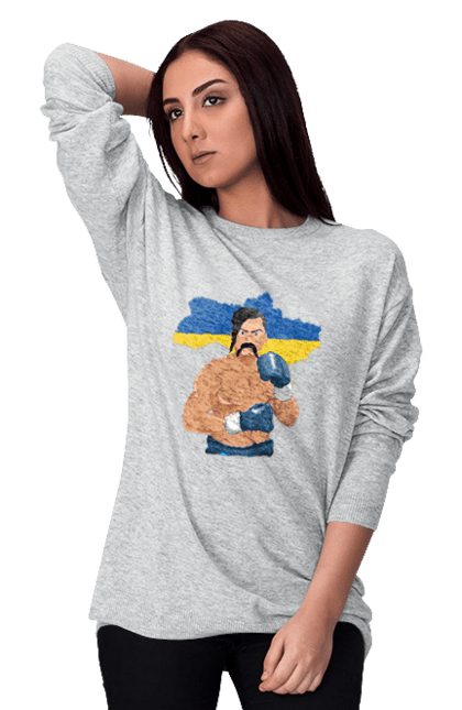 Світшот жіночий з принтом "Козак боксер". Боксер, козак, перемога, прапор україни, україна. Milkstore