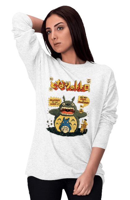 Women's sweatshirt with prints Totoro. Adventures, anime, comedy drama, fantasy, film, my neighbor totoro, tv series. 2070702