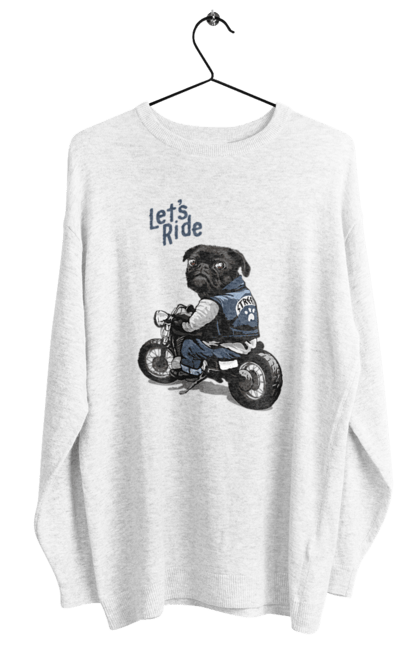 Світшот жіночий з принтом "Мопс на мотоциклі". Байкер, мопс, мотоцикл, собака, тварини. 2070702