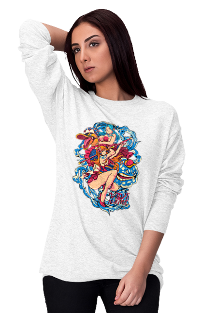 Women's sweatshirt with prints One Piece Nami. Anime, cat burglar, manga, nami, one piece, straw hat pirates. 2070702