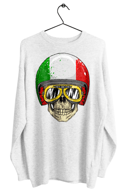 Світшот жіночий з принтом "Череп в мотошоломі". Мото, окуляри, череп, шолом. 2070702